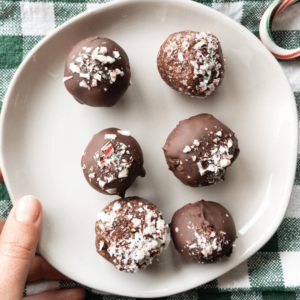 Peppermint brownie hot cocoa truffles energy balls